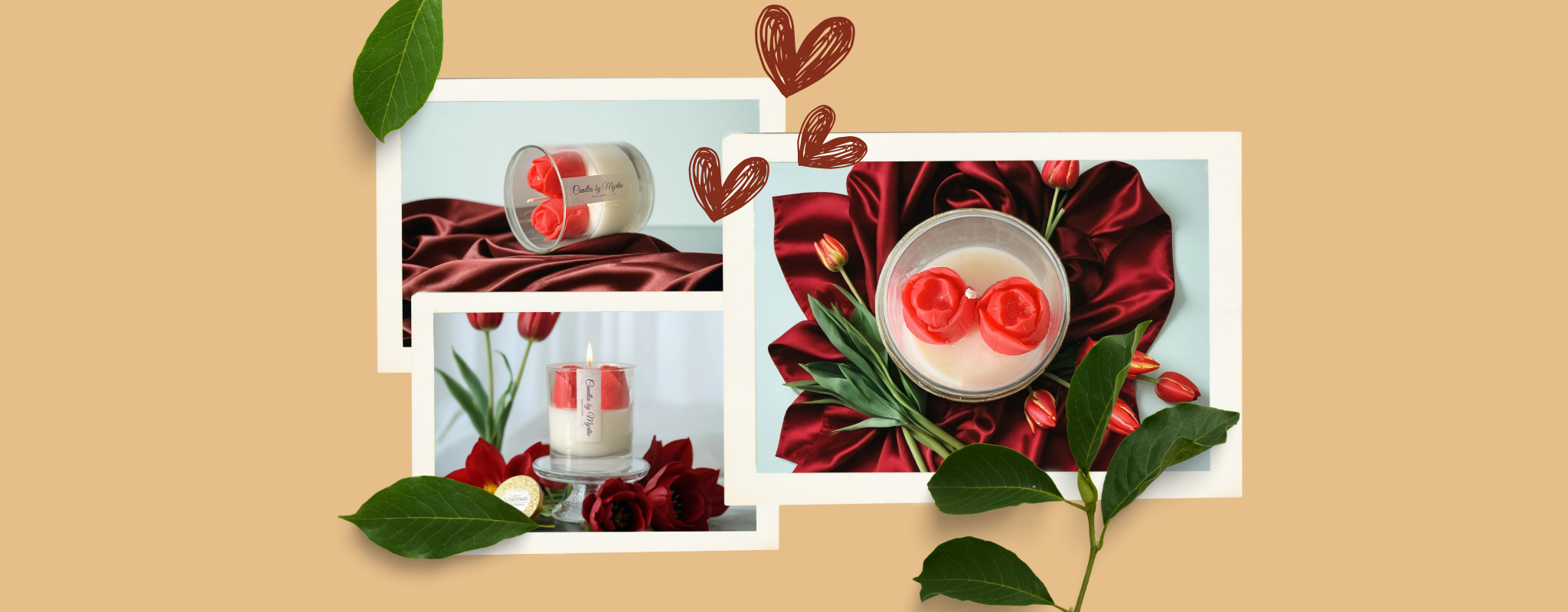 Een kaars met twee rozen in een glazen pot
